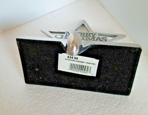 Silver Toned Christmas Stocking Hanger Star Merry Christmas - Picture 2 of 2
