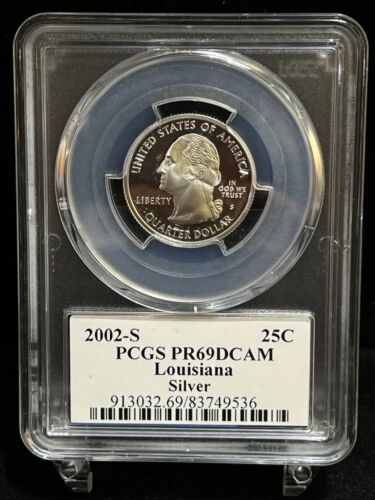 2002 S Louisiana Proof Silver Quarter PCGS PR69DCAM Flag Label