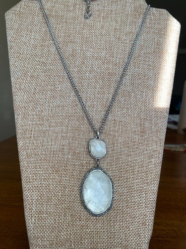 Lucky Brand Silver & White Pendant Necklace Faceted Quartz & Marcasite