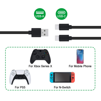 2x USB-C Ladekabel 3 M – Für PS5 DualSense, Xbox Series X/S, Switch Pro Controller, Verstärkter Stecker