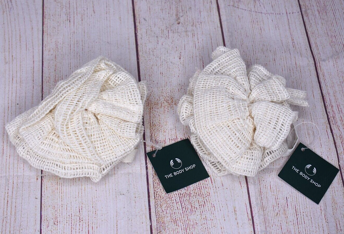 Lot of 2 The Body Shop Ramie Natural Plant-Based Fibre Lily Loofah