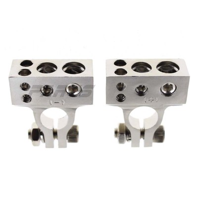 4/8 AWG Battery Terminal Clamps – Heavy Duty Positive & Negative Connectors, Silver, 2-Piece Set