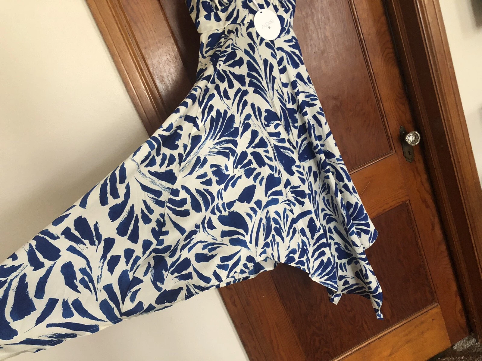 OFF WHITE Alexis XS orlo fazzoletto botanico scollo a V blu bianco sporco