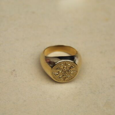 Compass Carved Signet Ring Mens Rings 925 Sterling Silver Ring For Unisex  Adult