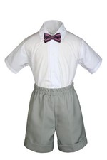 3pc Set Baby Boy Toddler Formal Party Lt Gray Shorts with a Color Bow Tie