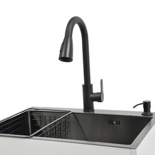 Sink with Cabinet and Pull-Out Faucet Freestanding Sink with Cabinet White