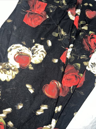 Lularoe OS One Size Leggings Black Red Blush Roses 🌹 Unicorn 2-10 Vintage Heart - Picture 6 of 9