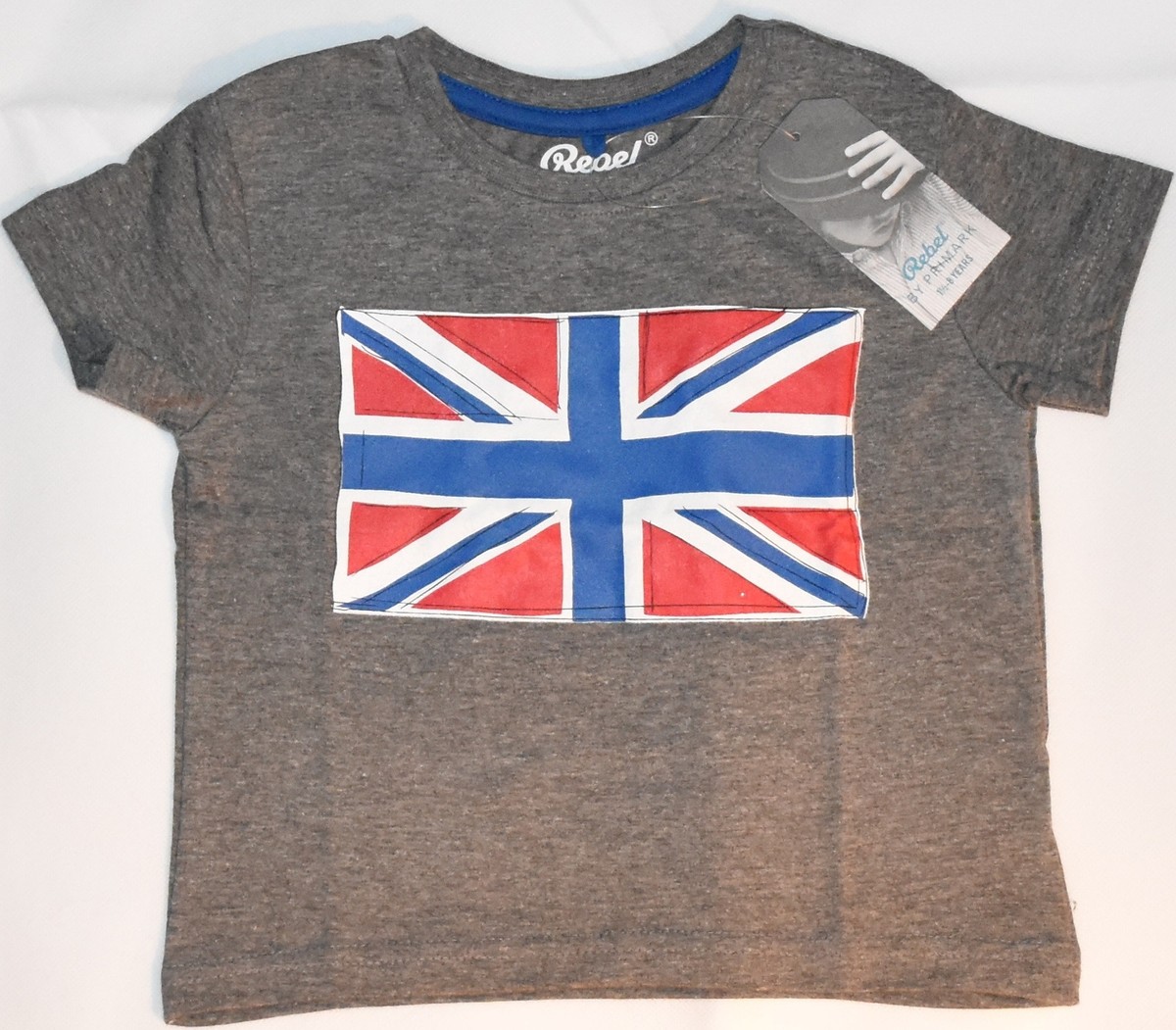 Boys Union Jack Flag T-Shirt British UK Grey Cartoon PRIMARK Sizes 1-8  years NEW