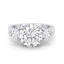 Three Stone Ring Round Simulated CZ 925 Sterling Silver
