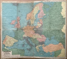 WWII Europe Invasion Map w US Armed Forces Insignia; Geographia; Alexander Gross