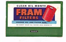 1960S FRAM FILTERS 3 X 5 ADVERTISING CARD