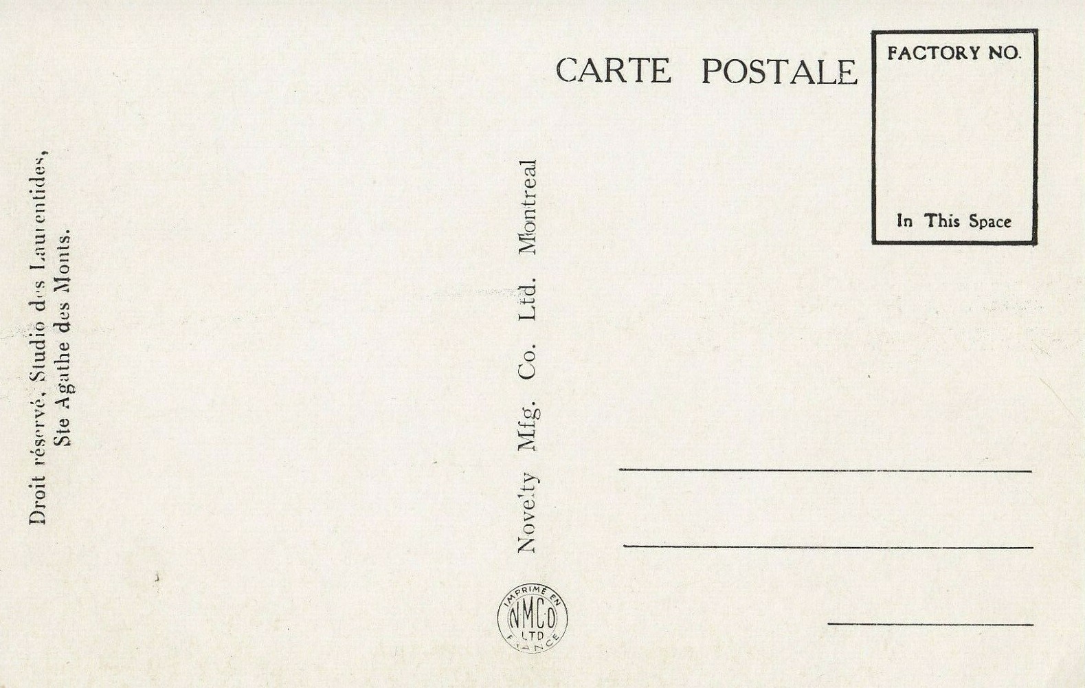 Le Lac STEAGATHE DES MONTS Quebec 193040 Studio Laurentide Novelty