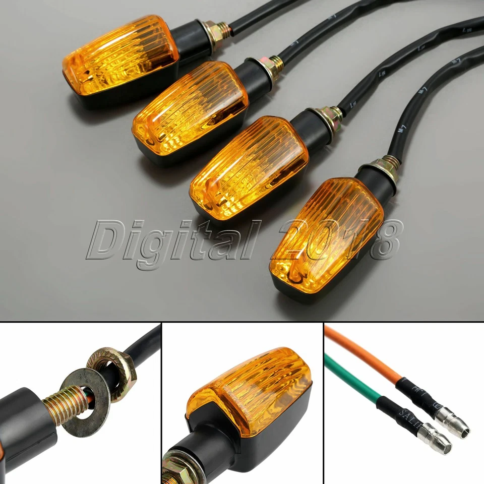 4X Mini Universal 12V Motorcycle Turn Signal Indicator Light Lamp Bulb Amber - Image 2 of 4