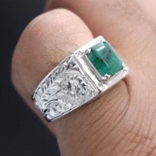 Natural Emerald Stone Real Zamurd Stone Top Sterling Silver 925 Handmade Ring