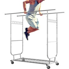Heavy Duty Garment Rack Rolling Clothes Rack Collapsible Clothing Rack w/ Wheels