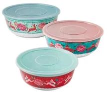 Pioneer Woman ~ 6-Piece Melamine ~ Nesting Bowl Set w/Lids ~ FESTIVE FOREST