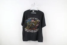 Vintage 90s Womens Large Faded Boxy Fit Skeleton Guns USA Flag T-Shirt Black