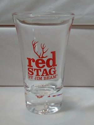 Red Stag By Jim Beam Shot Glass Black Cherry Whiskey Clear With Red Lettering