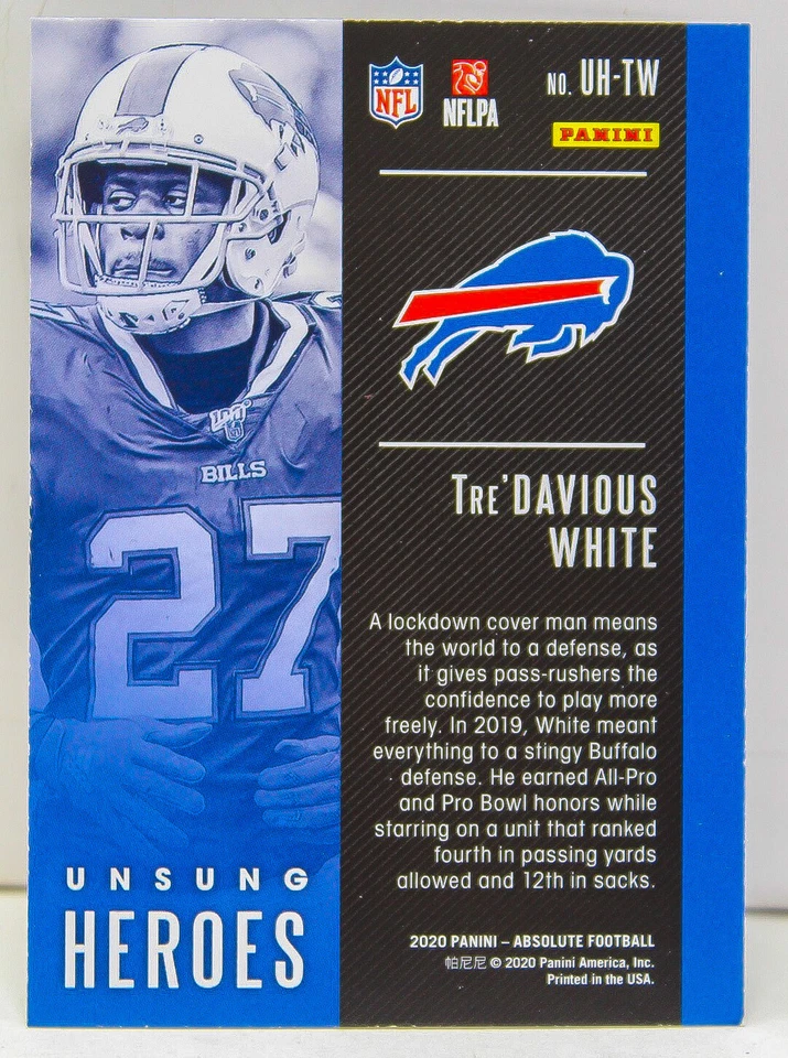 Tre'Davious White 2020 Absolute Football Unsung Heroes Foil Insert Card #UH-TW - Image 2 of 2