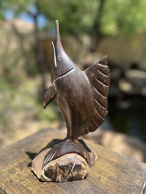 Beautiful Vintage Hand Carved Wooden Swordfish/Marlin/Sailfish Sculpture