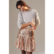 Anthropologie Bea Pink Sequin Pleated Mini Skirt Size 4