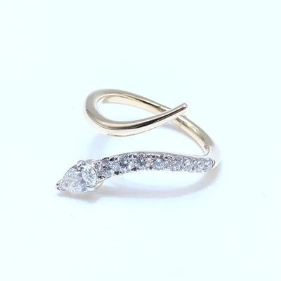 0.60Ct Pear & Round Real Moissanite By-Pass Snake Style 14K Two Tone Gold Plated