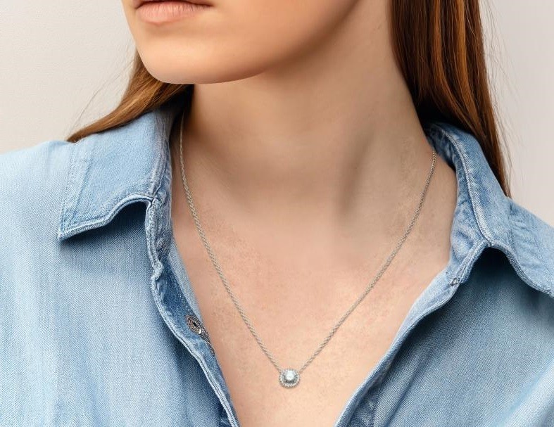 Round Sparkle Halo Necklace, Circle Sparkle Pendant, Elegant Necklace for Her