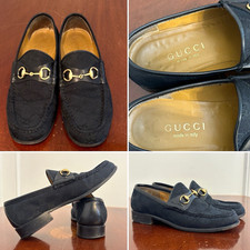 Vintage GUCCI Tom Ford Size 6 Black Canvas Horse-Bit "GG" Monogram Dress Loafers