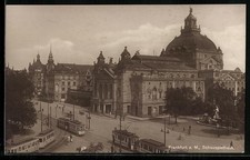 AK Frankfurt a. M, Strassenbahnen am Schauspi...