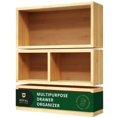 ROYAL CRAFT WOOD Luxury Bamboo Drawer Organizer Storage Box, 3-Piece, Natural 