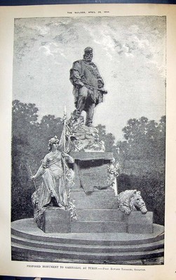 Altes Gebäude 1884 vorgeschlagenes Denkmal Garibaldi Turin Edward Tabacchi S viktorianisch