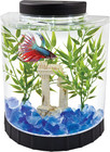 LED Half Moon Aquarium Kit, 1.1 Gallons, Small, Clear Plastic Fish Tank with Cur