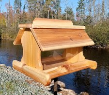 16 Inch cedar wood post mount bird feeder