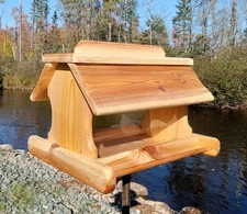16 Inch cedar wood post mount bird feeder