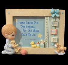 Precious Moments Boy Picture Frame Jesus Loves Me 1999 3.5" x 3.5" Baby Gift