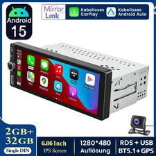 6.86" 2+32G Android 15 Carplay Autoradio 1 DIN GPS NAV Wifi Bluetooth RDS Kamera