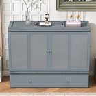Queen Size Murphy Bed with USB & Storage Drawer Wood Murphy Cabinet Bed Gray