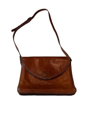 Vintage Texier France Cognac Leather Flap Shoulder Bag Paris Chic