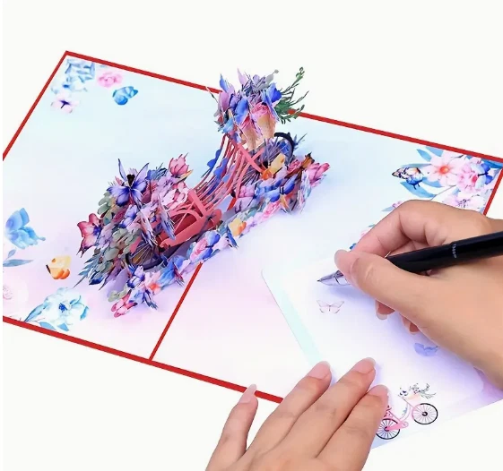 3D POPUP CARD- Bicycle Greeting Card with Envelopes and Notes, Enchanting 3D Pop - Image 3 of 4