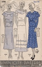 1930s Vintage Sewing Pattern B32 PARTY DRESS 2445 Simplicity 1196