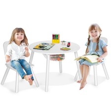 Kids Round Table and Chair Set 3 Pcs Children Wooden Activity Table Furniture