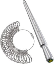 2 Pcs Ring Sizer Measuring Tool Set Metal Ring Gauge  Mandrel Jewelry Sizing