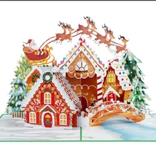 Christmas Gingerbread Village &Santa’s Sleigh 3D Pop-up Card
