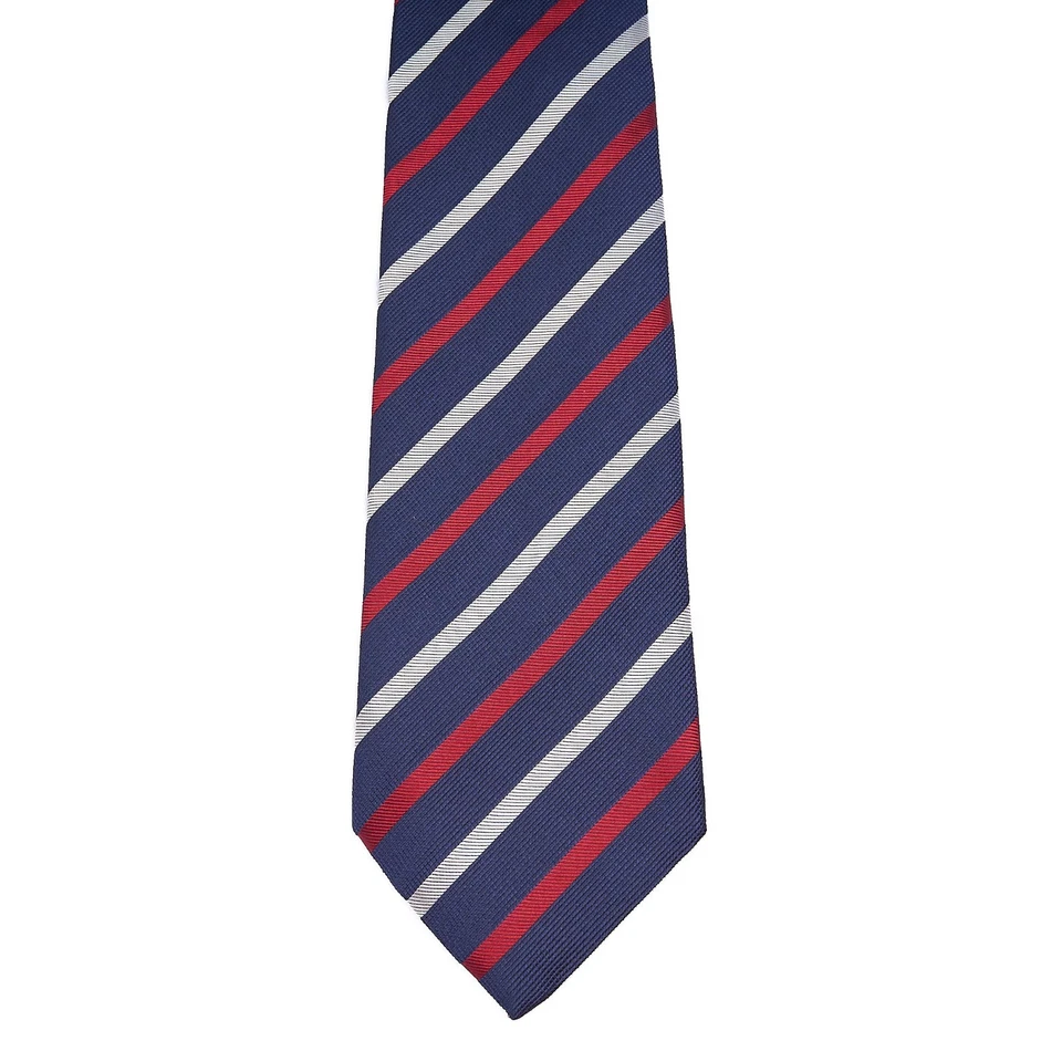 Corbata ERMENEGILDO ZEGNA 100% Seda Azul Marino Rojo Blanco Repp Raya Diagonal Italia 61" Foto 2 de 4