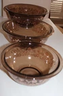 Vintage Pyrex Nesting Bowls Amber Festive Harvest Brown Set Of (3) 1, 1.5, 2.5 L