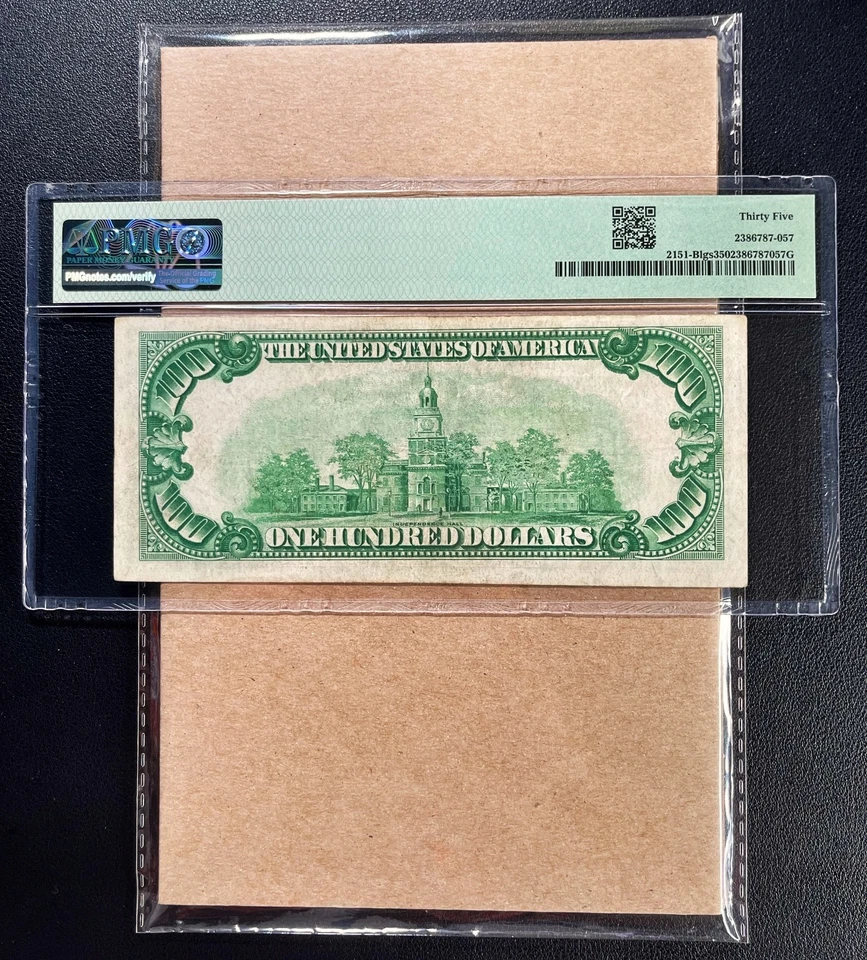 Fr. 2151-Blgs 1928A $100 FRN NEW YORK "Light Green Seal" PMG 35 - VF - Image 2 of 2