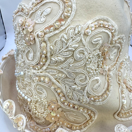 Ms Divine Church Hat Ivory 100% Wool Sequined Embellished Derby Wedding Vintage - Picture 3 of 11