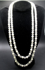 Vintage 53" White  Clear Plastic Bead Necklace w/ Metal Clasp