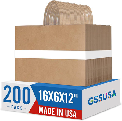 Large Brown Paper Bags with Handles 16X6X12 200 Pcs, Kraft Paper Gift Bag Bulk B