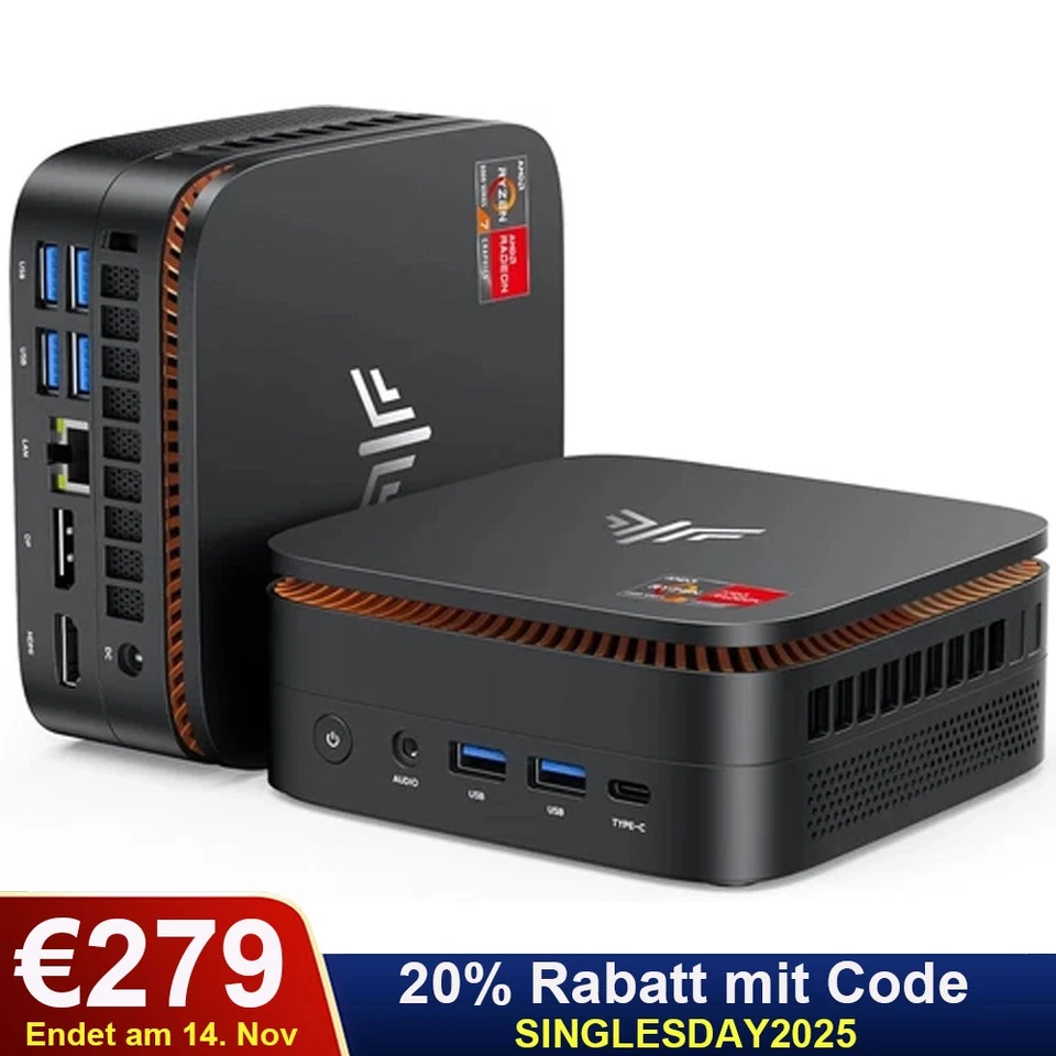 NiPoGi E3B Mini PC AMD Ryzen 7 5825U 32GB DDR4 512GB SSD WiFi6 BT Windows 11 Pro